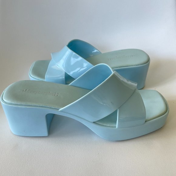 Jeffrey Campbell Bubblegum Mule Shoes In Baby Blue Shiny (Sz 7) - Picture 5 of 7